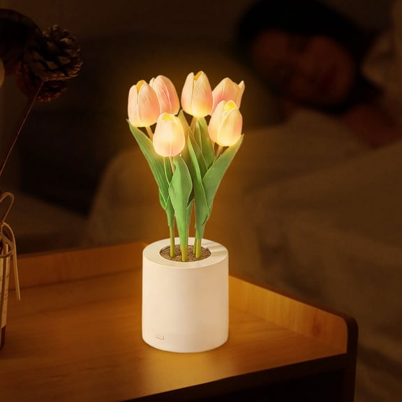 Noothes Tulip Lights Mother's Day Gift LED Desk Lamp with Artificial Flower and Vase for Holiday Wedding Room Decoration