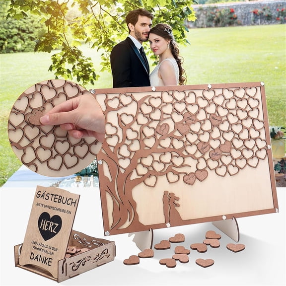 Noothes Wedding Guest Book Alternative, Wooden Keepsake Sign In Board with Leaves for Fingerprint or Message, Rustic Anniversary Memorial Guest Book for Wedding Events