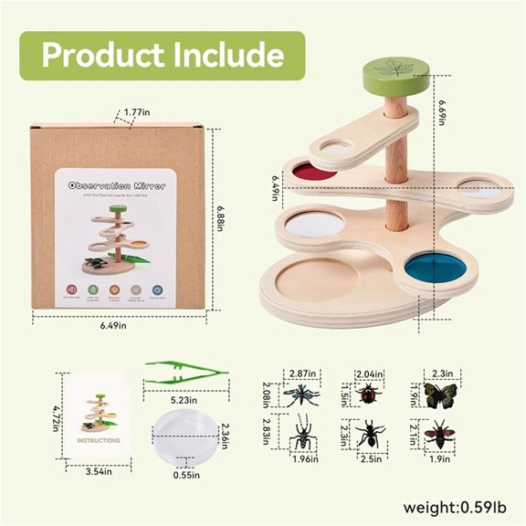 Noothes Wooden Science Experiment Toy Nature Observation Kit 3 Layer Magnifying Glass with Color Filters Insect Scope Bug Catcher Kit