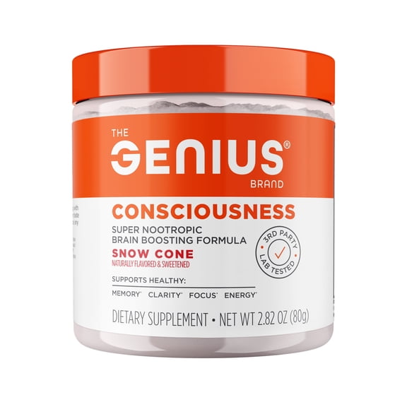 The Genius Brand Genius Consciousness - All-in-One Brain Health Supplement for Clarity - Supports Concentration, Creative Thinking, Energy & Memory - Powered by Nootropics - 15 Servings - Snow Cone