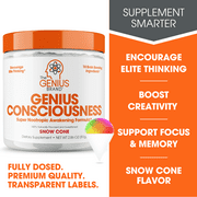 Nootropic Brain Supplement Powder - Boost Focus, Cognitive Function & Memory Booster, Snow Cone, Genius Consciousness by the Genius Brand