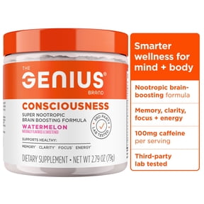Genius Consciousness - Premium Nootropic Powder for Focus, Memory & Mental Clarity - AlphaSize, NeuroFactor, Lions Mane & Dynamine - Natural Brain Booster for Studying, Work & Creativity Watermelon