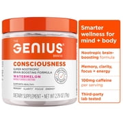 Genius Consciousness - Premium Nootropic Powder for Focus, Memory & Mental Clarity - AlphaSize, NeuroFactor, Lion s Mane & Dynamine - Natural Brain Booster for Studying, Work & Creativity  Watermelon