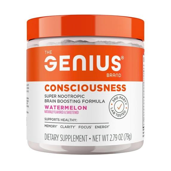 Genius Consciousness, Super Nootropic Brain Supplement Powder, Watermelon - Boost Focus, Cognitive Function, Concentration & Memory Booster - Alpha GPC & Lions Mane Mushroom for Neuro Energy & IQ