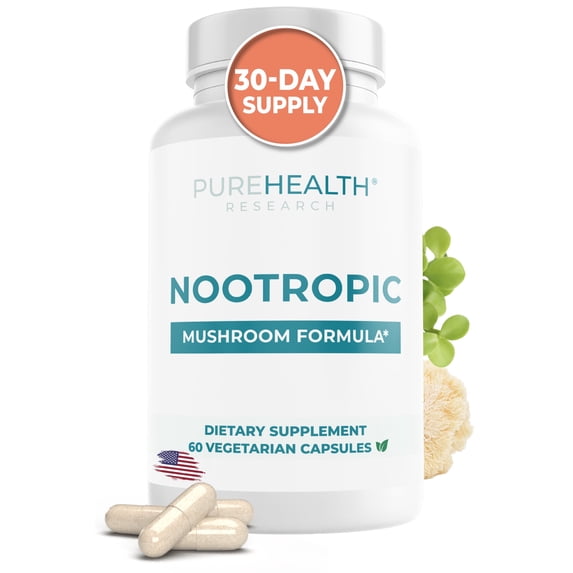 Nootropics Brain Support Supplement, Lions Mane, Shiitake, Chaga, Reishi Mushroom Powder - Enhance Memory and Improve Cognitive Health by PureHealth Research