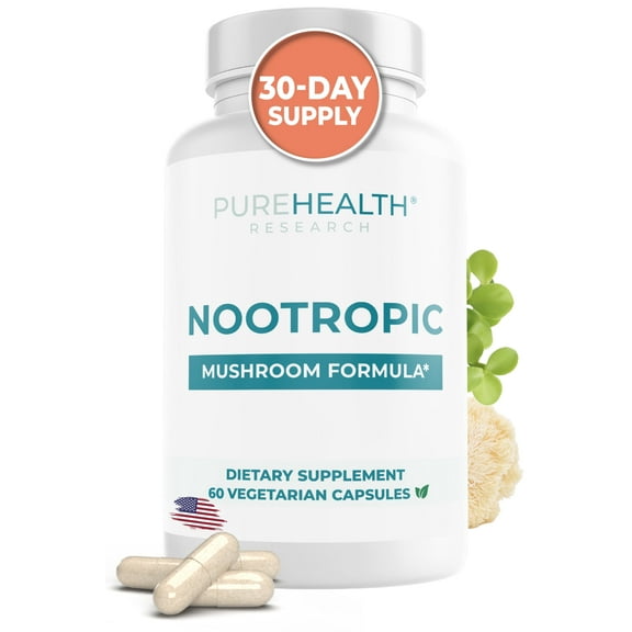 Nootropics Brain Support Supplement, Lions Mane, Shiitake, Chaga, Reishi Mushroom Powder - Enhance Memory and Improve Cognitive Health by PureHealth Research