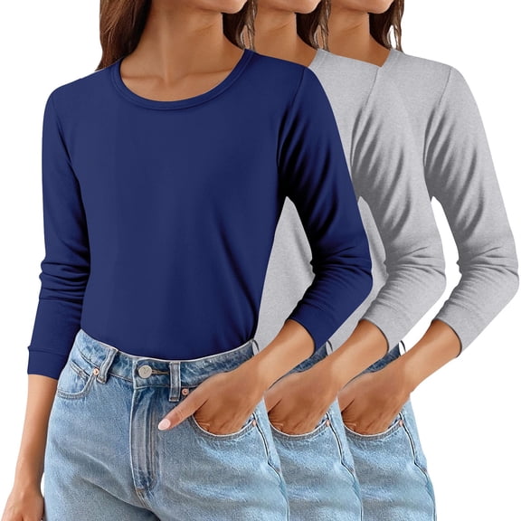 Nooxsoe 3pc Women's Fitted Long Sleeve T-shirt Soft Tees Inside Top Shirts for Women Warm Bottoming Top Warm Top Tight Fitting Casual Base Layer Long Sleeve Scoop Neck Womans Tops Pink L
