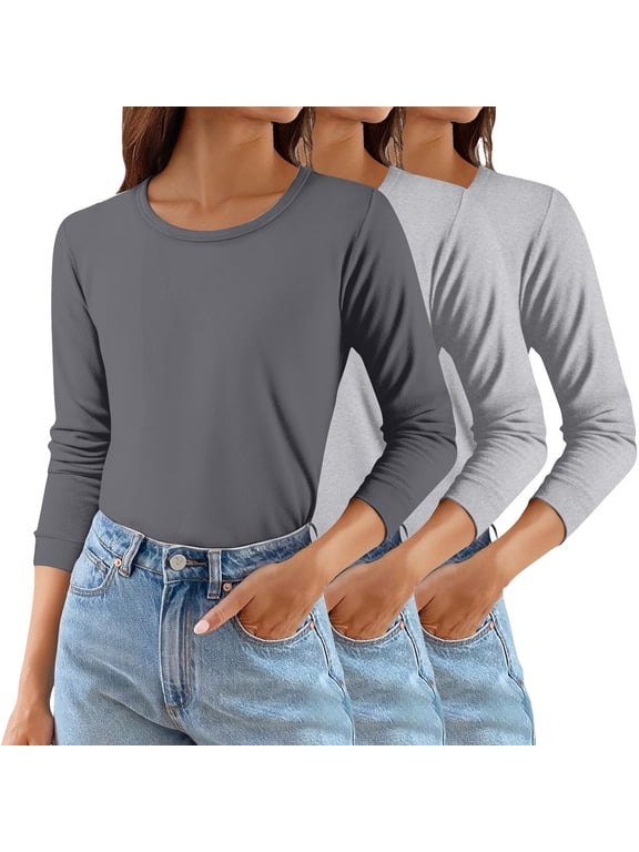 3pc Womens Long Sleeve Shirts Fitted Warm Bottoming Top Versatile Inner Top Bottoming Shirt Scoop Neck Layering Top Going Out Tops Long Sleeve Thermal Top for Women Purple M