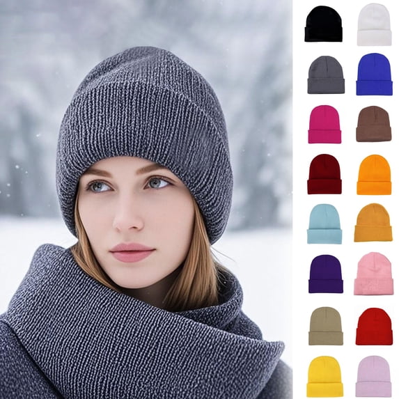 Nooxsoe Beanie for Women Ribbed Knit Beanie Ribbed Cuffed Slouchy Beanie Hat Thick Warm Winter Beanie Winter Hat Winter Warm Bonnet Knitted Beanie Stretch Winter Hat Womens Hats Light Yellow L