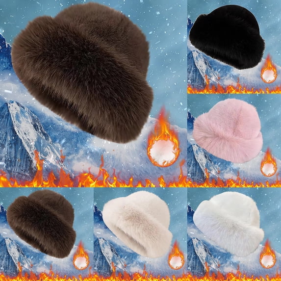 Nooxsoe Bucket Hats for Women, Fuzzy Bucket Hat Russian Winter Fur Hats, Plush Fluffy Bucket Hat Thick Fisherman Cap White One Size