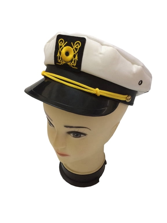 Captain Yacht Hat Accessory | Adjustable White Sailor Captain Snapback Cap for Adults | Nautical Navy Party, & Boat Captain Dress Up Hat White One Size