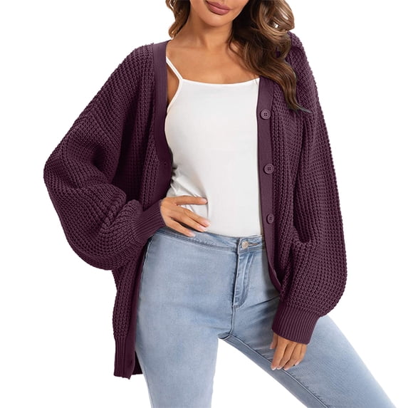 Nooxsoe Cardigan Sweaters for Women Knit Outerwear Long Cardigan Loose Fit Soft Knit Breathable Light Weight Cardigan Long Sleeve Open Front Outfits Knitwear Sweater Coat Women Cardigan Purple 2xl