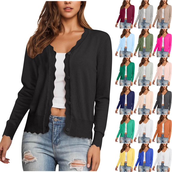 Nooxsoe Cropped Cardigan for Women Knit Cardigan Open Front Sweater Lightweight Cardigan Sweaters Button Up Button Down Sweaters Cardigans Cardigan Sweater for Women Blackish Green S