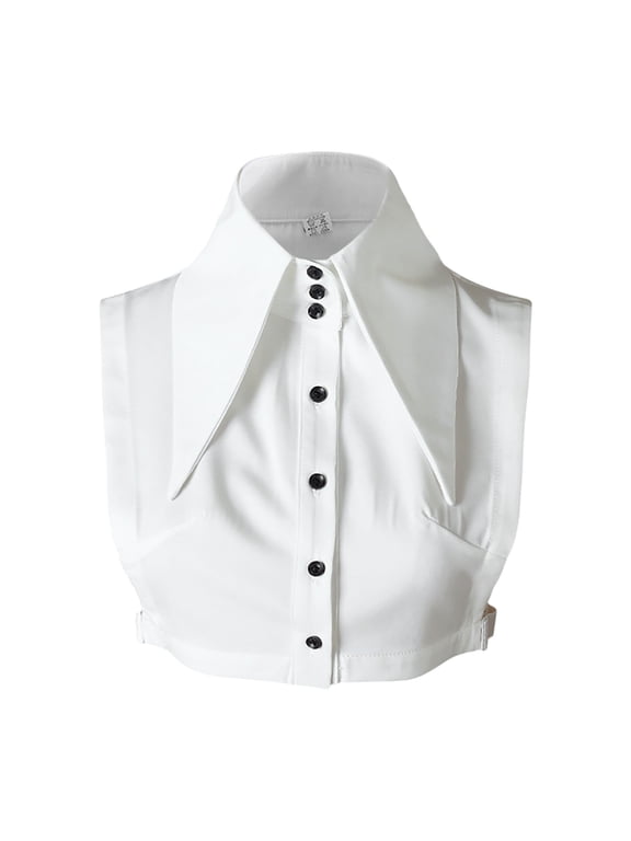 Fake Collar Detachable Dickey Blouse Half Shirts for Girls and Women White One Size