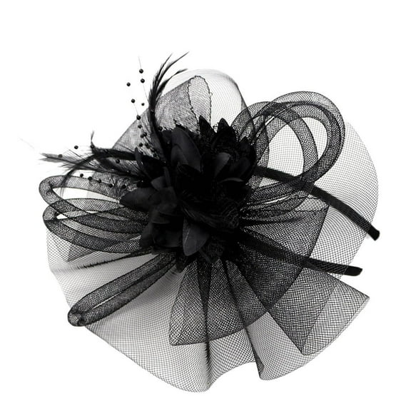 Nooxsoe Fascinators Hats for Women Lace Mesh Feathers Flower Headband Hair Clip for Cocktail Tea Party Wedding Black One Size