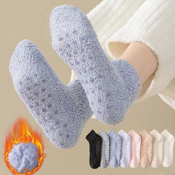 Nooxsoe Fuzzy Grip Socks for Women Men,thick Warm Slipper Cozy Fluffy Non Slip Ankle Socks with Grips Orange One Size
