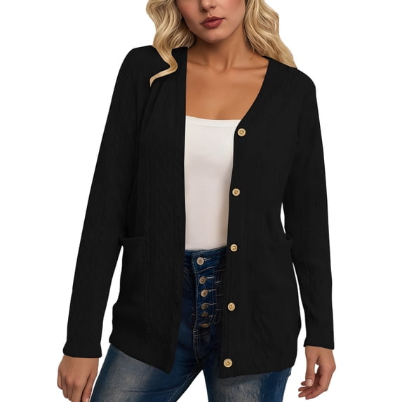 Nooxsoe Knit Cardigan Sweaters for Women Casual Lightweight Cardigan Sweaters Open Front Sweater V-neck Long Sleeve Sweater Soft Comfort Knit Cardigan Soft Knit Cardigan Sweater for Women Black 2xl
