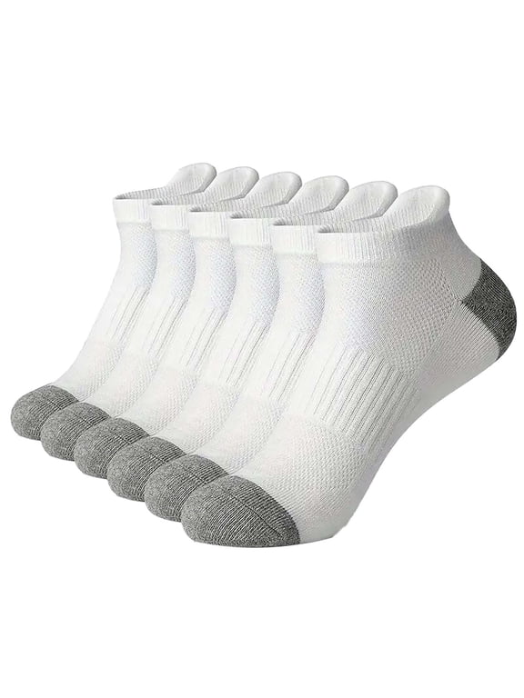 Lightweight Cushioned Low Cut Cotton Mesh Ankle Socks Breathable Moisture Wicking Reinforced Contrast Heel Toe Soft Athletic Socks for Daily Casual Sport Travel Gym Wear Silver One Size