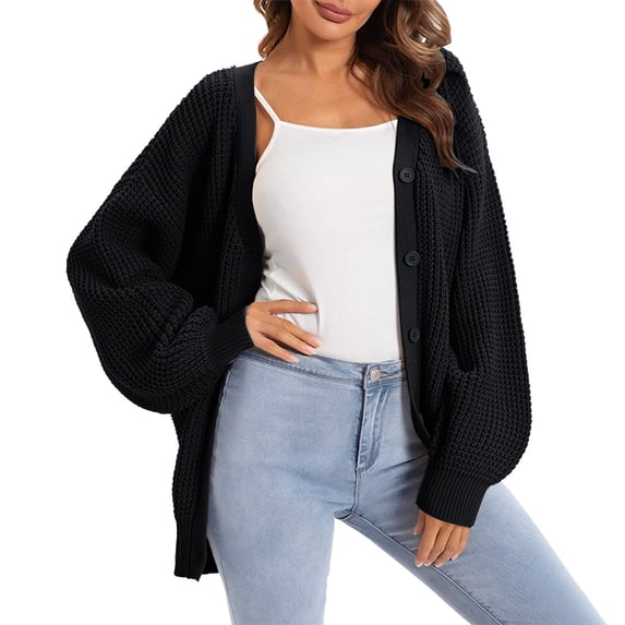 Nooxsoe Long Cardigans for Women Knitwear Sweater Coat Open Front Open Front Outfits Trendy Fall Clothes Business Casual Work Outfits Loose Fit Fall Winter Knit Cardigan Womens Cardigans Black 2xl