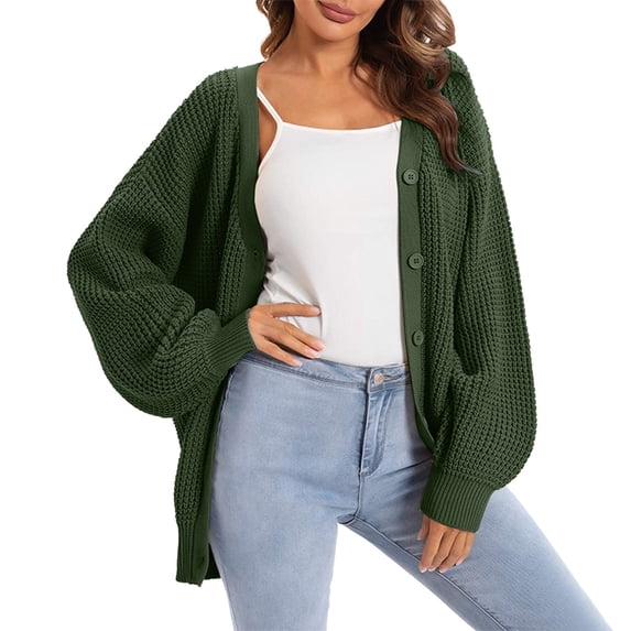 Nooxsoe Long Cardigans for Women Winter Warm Plus Size Knitwear Coat Open Front Fall Winter Knit Cardigan Long Cardigan Trendy Fall Clothes Soft Knit Long Sleeve Cardigan for Women Army Green L