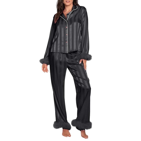 Nooxsoe Long Sleeve Pjs Sets for Women Stretch Long-sleeve Pajama Soft Sleepwear Oversized Lounge Set Long Sleeve Loose Fit Long Sleeve Tops and Pants Cute Pj Set Women' Pajamas Set Black L