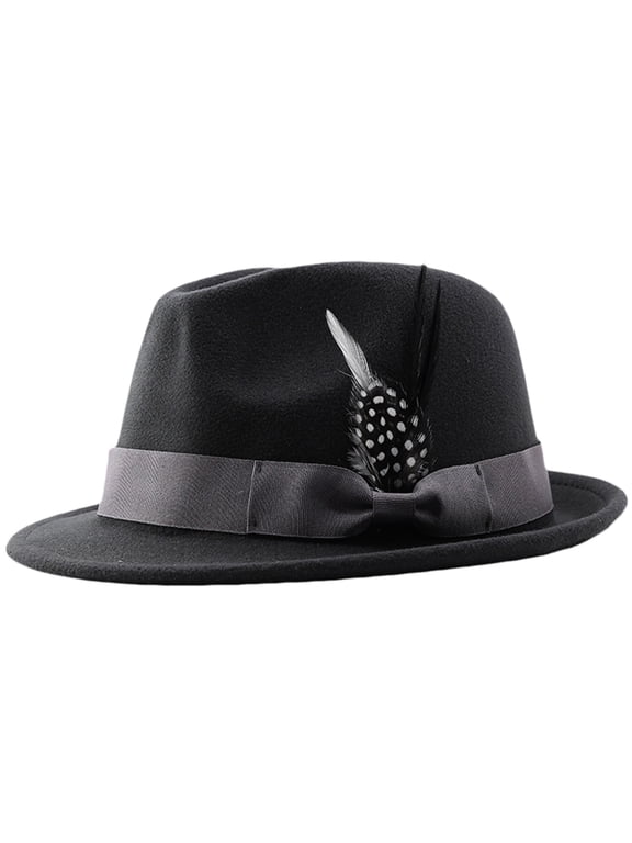 Men Wide Brim Wool Felt Classic Fedora Dress Hat Soft Warm Fabric for Church Western Outdoor Formal Party Daily Travel Casual All Day Wear Gray One Size