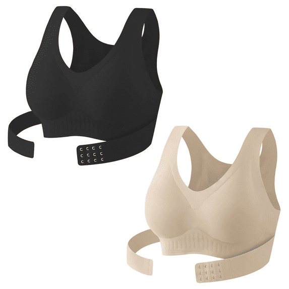 Nooxsoe Posture Corrector Bras Posture Soft Everyday Wide Straps for Women Support Bralettes Posture Correcting Front Closure Bras Full Coverage Bralettes Women’s Bras A4-white S