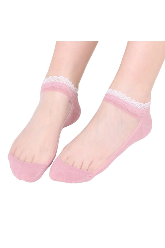 Sheer Socks Women Ankle Nylon Socks for Women Elastic Thin See Through Silk Sock Anti-Slip Ankle Stockings Pink One Size