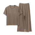 thumbnail image 1 of Nooxsoe Two Piece Sets For Women 2026 Summer Crew Neck Short Sleeve Ribbed Knit Lounge Sets Elastic Wide Leg Pants Soft Breathable Home Sleepwear Casual Travel Outfits Multicolor L, 1 of 8