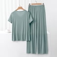 thumbnail image 1 of Nooxsoe Two Piece Sets For Women Casual Home Loungewear Crew Back Neck Short Sleeve Modal Ice Silk Loose Fit Wide Leg Pants Soft Comfy Breathable Summer Beach Travel Airport Outfits Gray M, 1 of 5