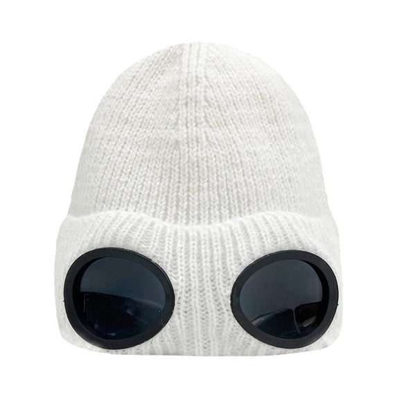 Nooxsoe Unisex Goggles Winter Hats Peaked Ski Hat Warm Thick Fleece Lined Knit Beanie Cap Knithat Warm Thermal Slouchy Hat for Men Women White One Size