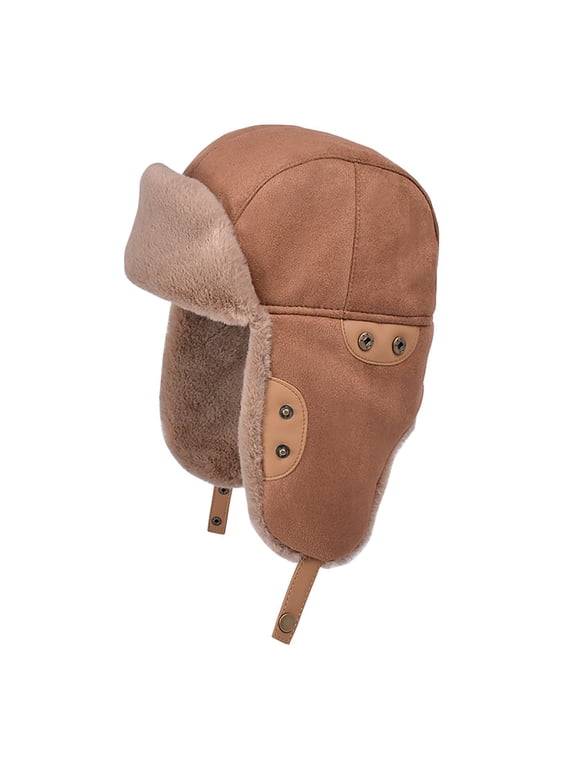 Ushanka Hat for Men Women Winter Cozy Plush Fur Russian Hat with Ear Flaps, Fluffy Furry Fuzzy Windproof Warm Trapper Hat Coffee One Size