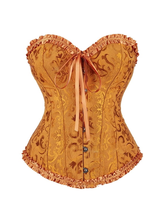 Women's Bustiers & Corsets Bustier Shapewear Lace Up Overbust Corset Waist Cincher Overbust Bustiers Adjustable Lace Back Bustier Corset Plus Size Bustier Corset Top A3-gold L