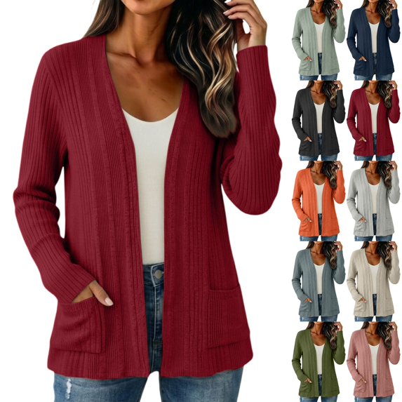 Nooxsoe Women's Cardigan Cropped Knit Tops Knit Cardigan Waist-length Fit Soft Knit Soft Comfort Cardigan V-neck Work Long Sleeve Sweater Open Front Sweater Womens Sweaters Cardigan Beige S