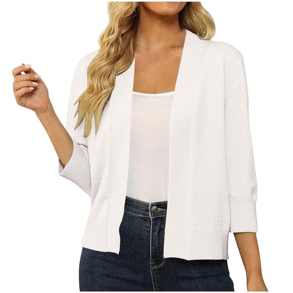 Nooxsoe Women's Cardigan Cropped Knit Tops Warm Cardigans Lightweight Cardigan Sweaters Dressy Casual V-neck Long Sleeve Cardigan Plus Size Trendy Casual Women's Cardigan Sweaters White S