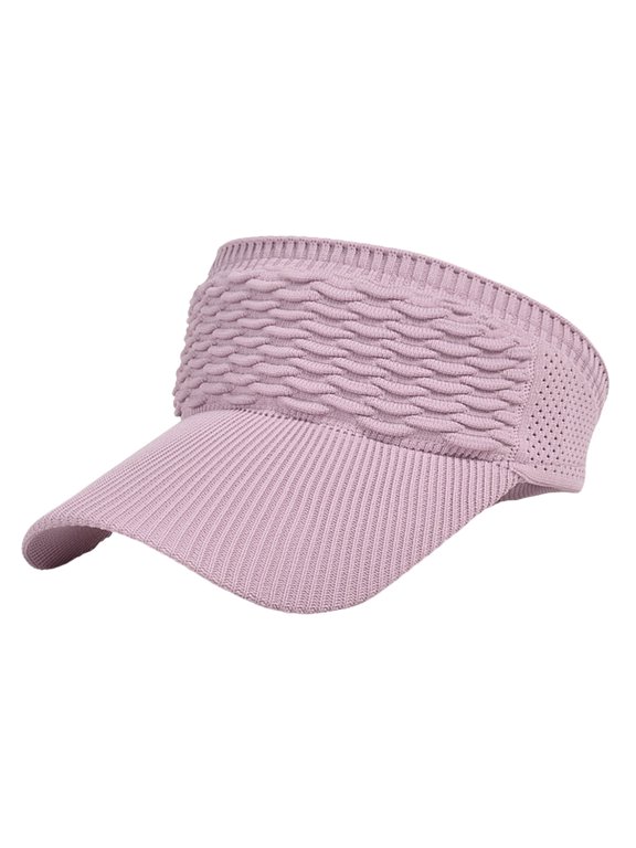 Women's High Ponytail Sun Visor Hat, Knitted Wide Brim Open Top Cap for Running, Hiking, Beach, Travel Pink One Size