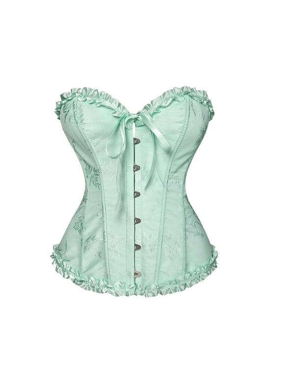 Women's Lace Waist Corset Top Overbust Body Shaper Bustiers Corsets for Women Lace Waist Push Up Bodysuit Vintage Overbust Tight Shaper Corset Corsets for Women A2-mint Green 2xl