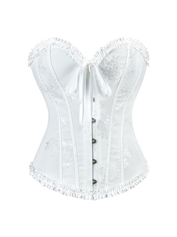 Women's Retro Tight Corset Lace Up Overbust Corset Lace Waist Push Up Bodysuit Shapewear Corset Lace Tied Renaissance Overbust Elegant Overbust Tops Lace-up Back Corset Top A1-white S
