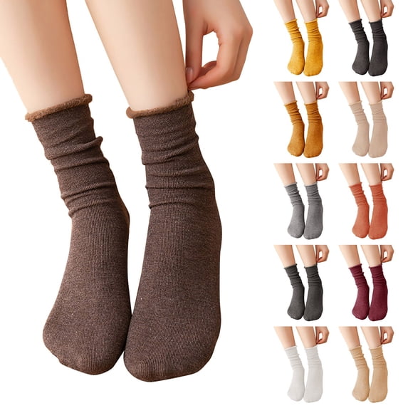 Nooxsoe Women's Scrunch Crew Socks Retro Solid Cotton Boot Calf Chunky Ribbed Cozy Slouchy Socks Gold a