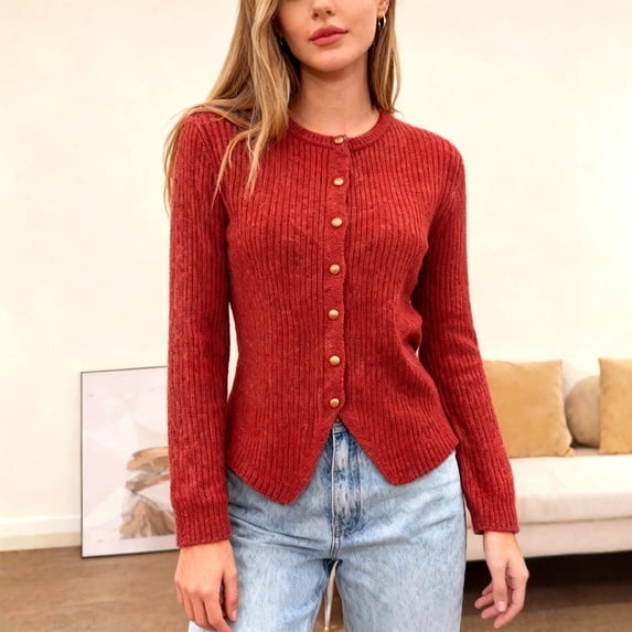 Nooxsoe Womens Cardigan Sweaters Button Up Button Down Sweaters Cardigans Knit Cardigan Trendy Casual Work V-neck Soft Comfort Soft Knit Plus Size Cardigans for Women Red Xl