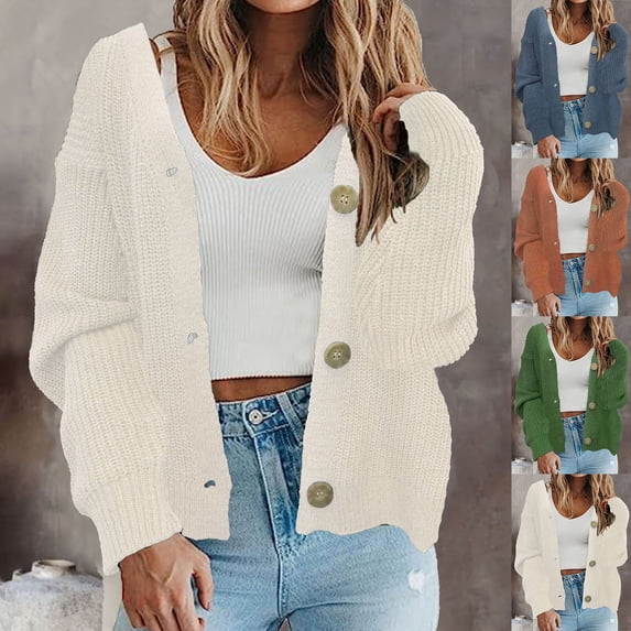 Nooxsoe Womens Cardigan Sweaters Button Up Knit Cardigan Cardigan Fall Shrugs Open Front Sweater V-neck Shrug Sweater Long Sleeve Warm Cardigans Womens Cardigan Sweater Green M