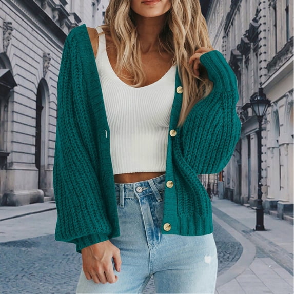 Nooxsoe Womens Cropped Cardigan Sweater Open Front Sweater Trendy Casual Button Down Sweaters Cardigans Cardigan Knit Cardigan V-neck Soft Comfort Women's Cardigan Sweaters Army Green 3xl