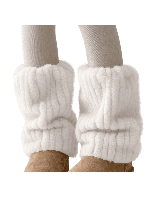 Womens Fur Leg Warmers Y2k Kawaii Cute Boot Socks Fuzzy Leg Warmers for Womens Lolita Furry Cover Sleeves White One Size