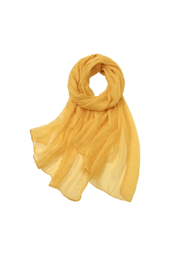 Womens Lightweight Soft Sheer Linen Feeling Gauze Long Scarf Breathable Solid Color Sun-proof Shawl Wrap for Wedding Bridal Beach Evening Dress All Season Daily Travel Wear Yellow One Size