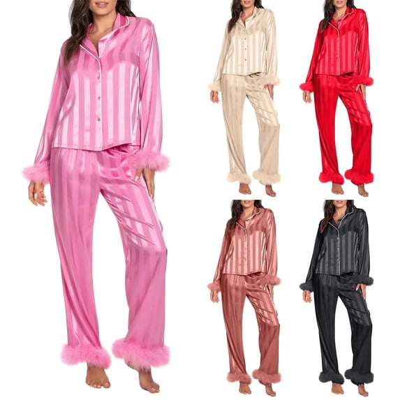 Nooxsoe Womens Long Sleeve Pajamas Soft Able Pj Oversized Lounge Set Button Down Long Sleeve Long Sleeve Tops and Pants Long-sleeve Pajama Nightwear Pajama Sets Two Piece Outfits for Women Red S