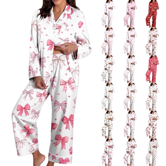 Nooxsoe Womens Pajama Sets Long Sleeve Sleepwear V Neck Long Sleeve Tops and Pants Long Sleeve Oversized Lounge Set Matching Sets Women Clothing Soft Sleepwear Pj Sets for Woman Khaki S