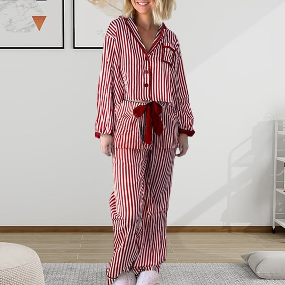 Nooxsoe Womens Pajama Sets Long Sleeve Soft Sleepwear Lounge Set Button Down Long Sleeve Long Sleeve Tops and Pants Soft Lounge Sets Comfortable Pj Lightweight Pajamas Womens Pajamas Set Red Xl