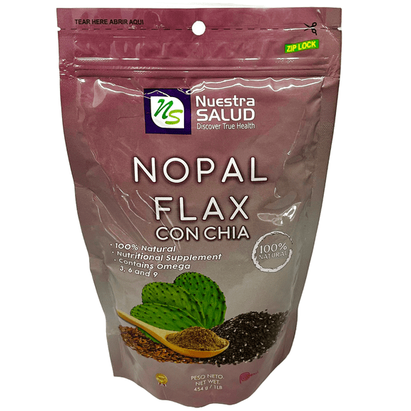 Nopal Flax Plus Linaza Chia Seeds Flaxseed Fiber Dietary Supplement Powder Herbal Blend - Nuestra Salud