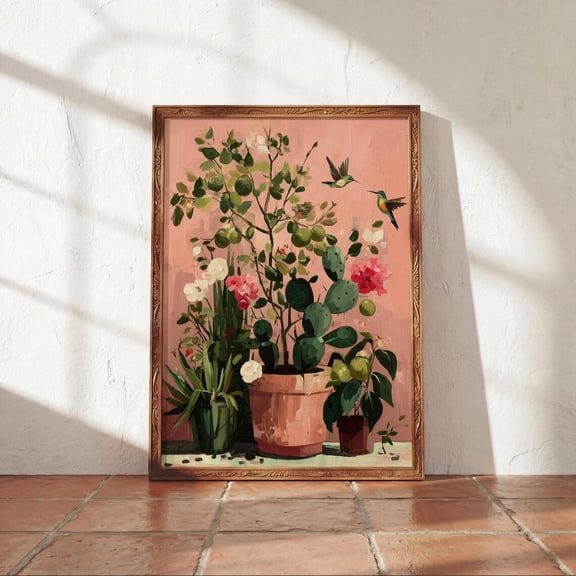 Nopal Hummingbird Garden Mexican Botanical Wall Art Desert Folk Decor Unframed Paper Print