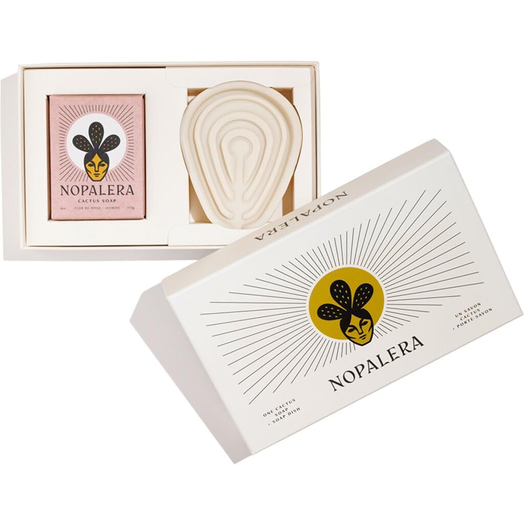 Nopalera Bar Soap & STF9 Dish Gift Set Flor de Mayo, Natural Body and